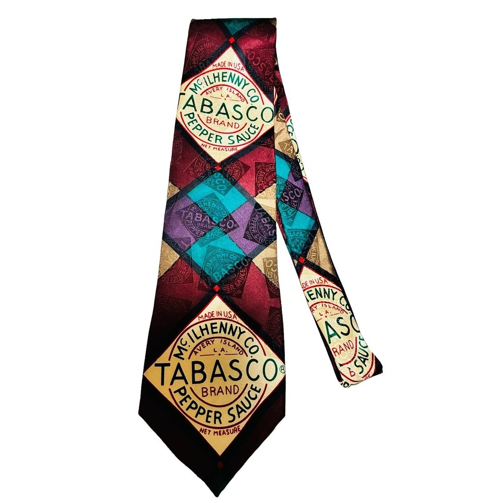 Tabasco Necktie Mens OS Burgundy Excellent Silk Pepper Sauce Logo Harlequin USA